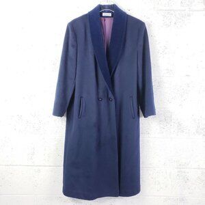 Vintage Braefair Blue Wool Trench Coat Overcoat Velvet Collar Double Breasted